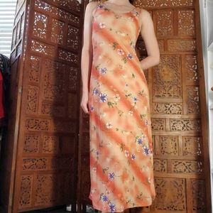 90s Pink/Peach floral sheer maxi dressY2k asthetic